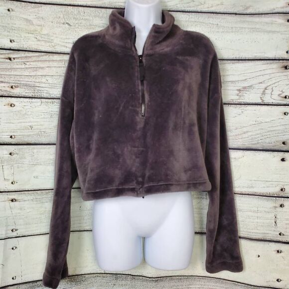Urban Outfitters Women’s Cropped Fuzzy Fleece Pullover Sweatshirt Brown Size M - Picture 1 of 6
